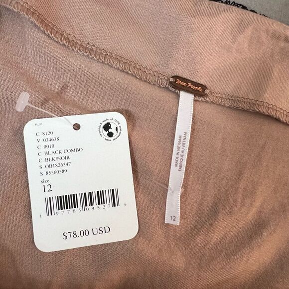 Free people NWT Zoey black lace nude lined ruched mini skirt size 12 - Picture 10 of 14